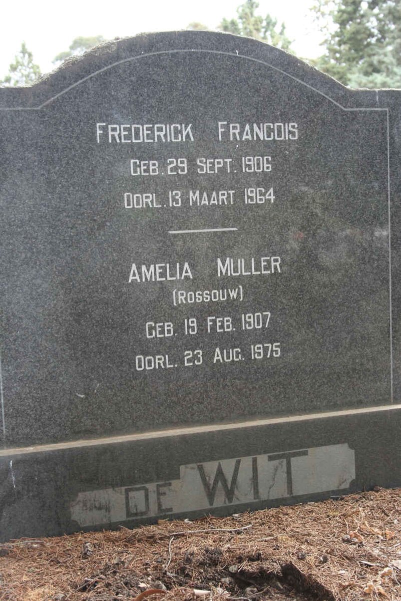 WIT Frederick Francois, de 1906-1964 &amp; Amelia Muller ROSSOUW 1907-1975