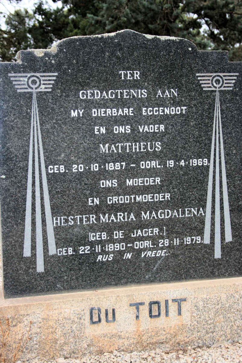 TOIT Mattheus, du 1887-1969 &amp; Hester Maria Magdalena DE JAGER 1890-1970