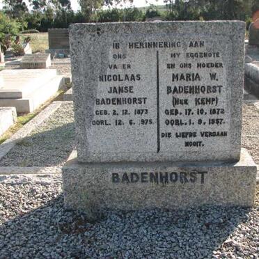 BADENHORST Nicolaas Janse 1873-1975 &amp; Maria W. KEMP 1872-1957