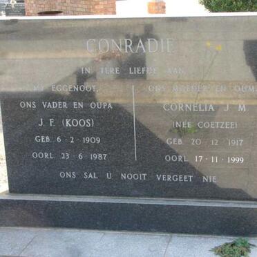 CONRADIE J.F. 1909-1987 &amp; Cornelia J.M. COETZEE 1917-1999