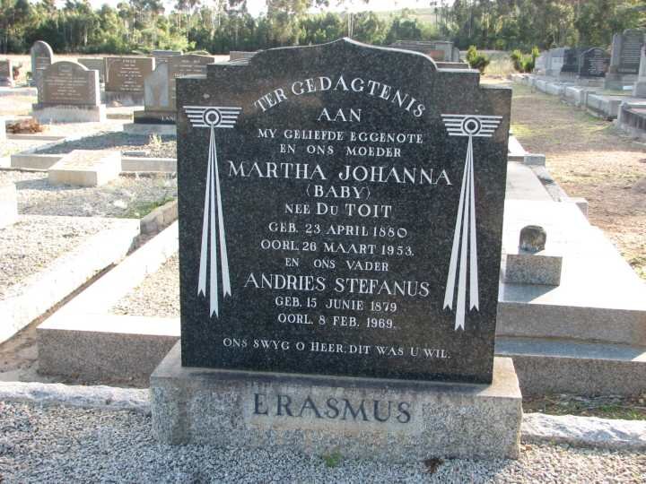 ERASMUS Andries Stephanus 1879-1969 &amp; Martha Johanna DU TOIT 1880-1953