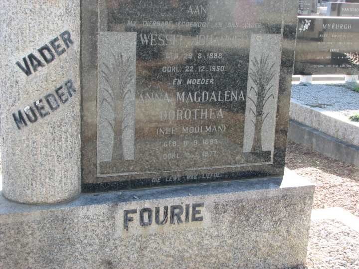 FOURIE Wessel J. 1888-1950 &amp; Anna Magdalena Dorothea MOOLMAN 1895-1977