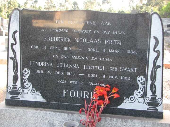 FOURIE Frederick Nicolaas 1919-1964 &amp; Hendrina Johanna SWART 1923-1992