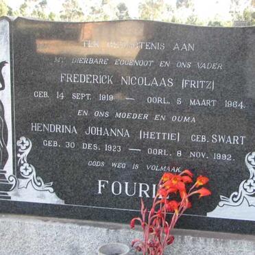FOURIE Frederick Nicolaas 1919-1964 &amp; Hendrina Johanna SWART 1923-1992