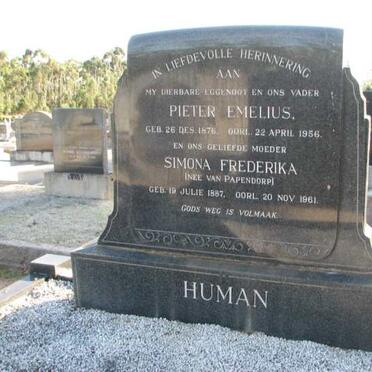 HUMAN Pieter Emelius 1876-1956 &amp;Simona Frederika VAN PAPENDORP 1887-1961