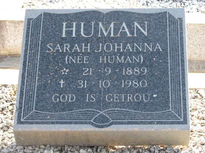 HUMAN Sarah Johanna nee HUMAN 1889-1980