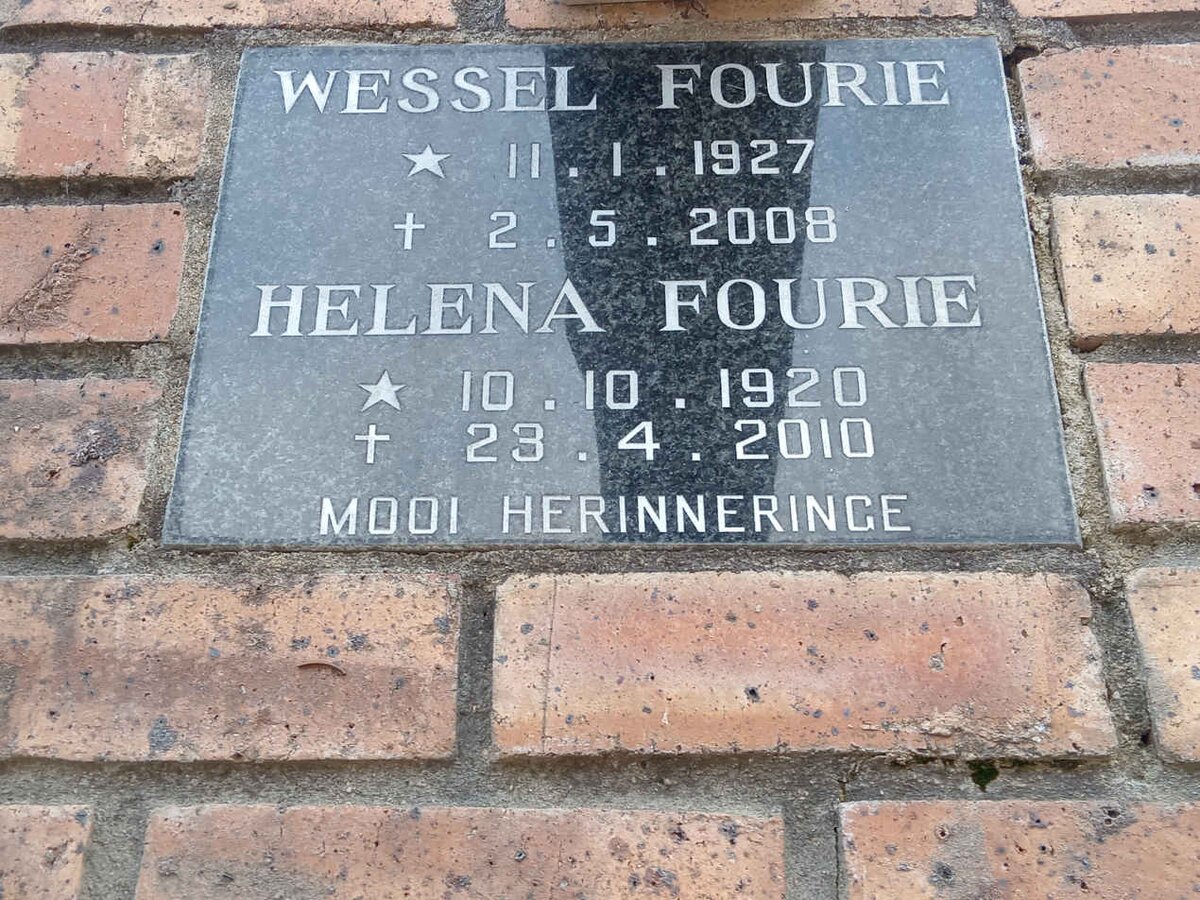 FOURIE Wessel 1927-2008 &amp; Helena 1920-2010