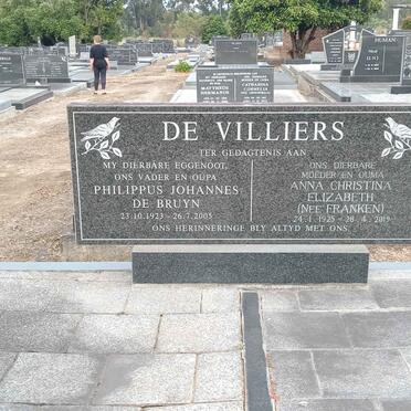 VILLIERS Philippus Johannes de Bruyn, de 1923-2005 &amp; Anna Christina Elizabeth FRANKEN 1925-2019