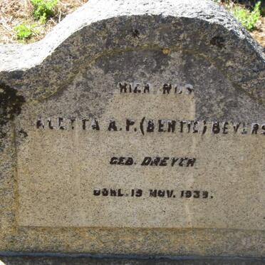 BEYERS Aletta A.P. nee DREYER -1939