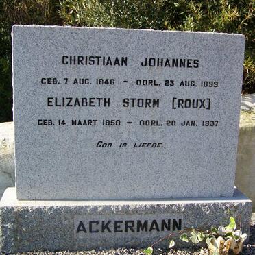 ACKERMANN Christiaan Johannes 1846-1899 &amp; Elizabeth Storm ROUX 1850-1937 