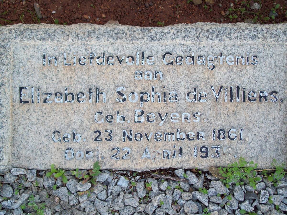 VILLIERS Elizabeth Sophia nee BEYERS 1861-193?