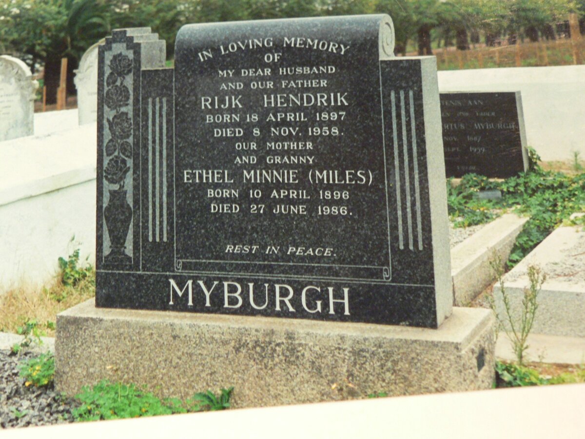 MYBURGH Rijk Hendrik 1897-1958 &amp; Ethel Minnie MILES 1896-1986