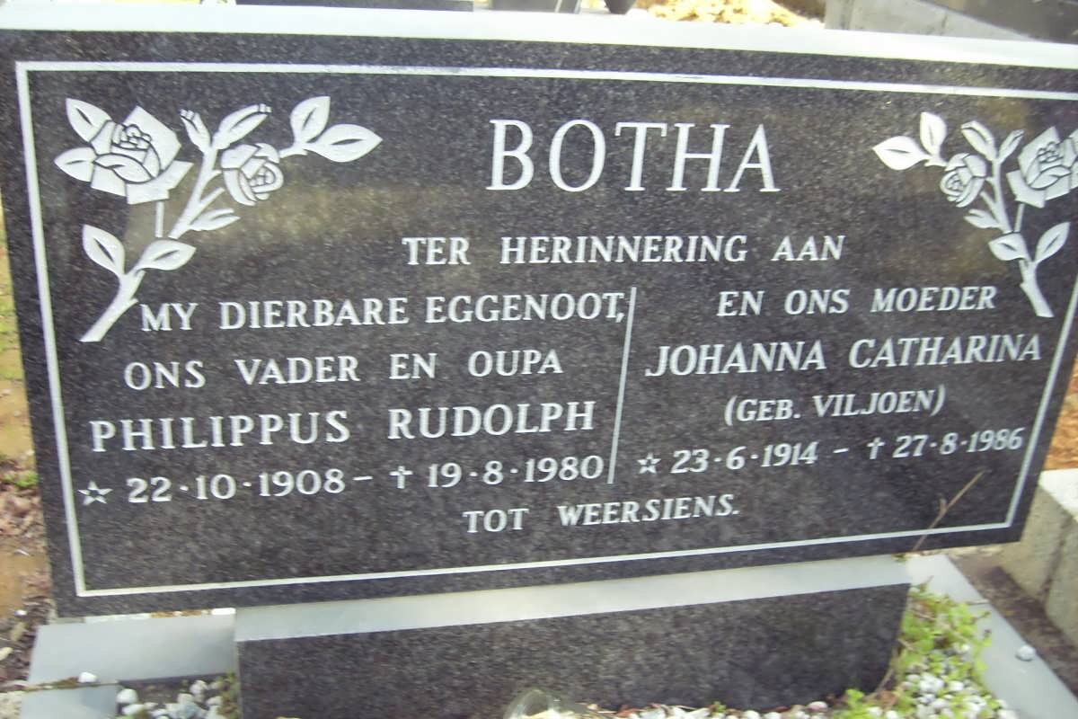 BOTHA Philippus Rudolph 1908-1980 &amp; Johanna Catharina VILJOEN 1914-1986