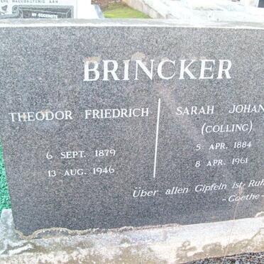 BRINCKER Theodor Friedrich 1879-1946 &amp; Sarah Johanna COLLING 1884-1961