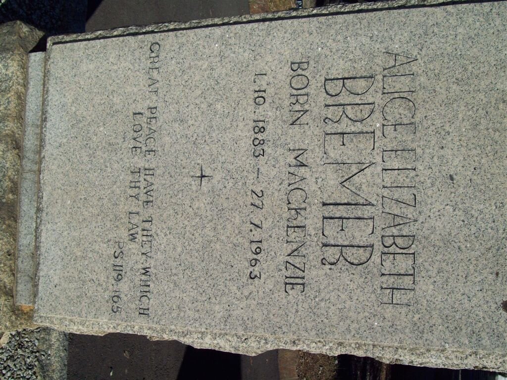 BREMER Alice Elizabeth nee MACKENZIE 1883-1963