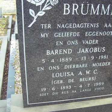 BRUMMER Barend Jakobus 1889-1981 &amp; Louisa A.W.C. DE BEURS 1893-1989