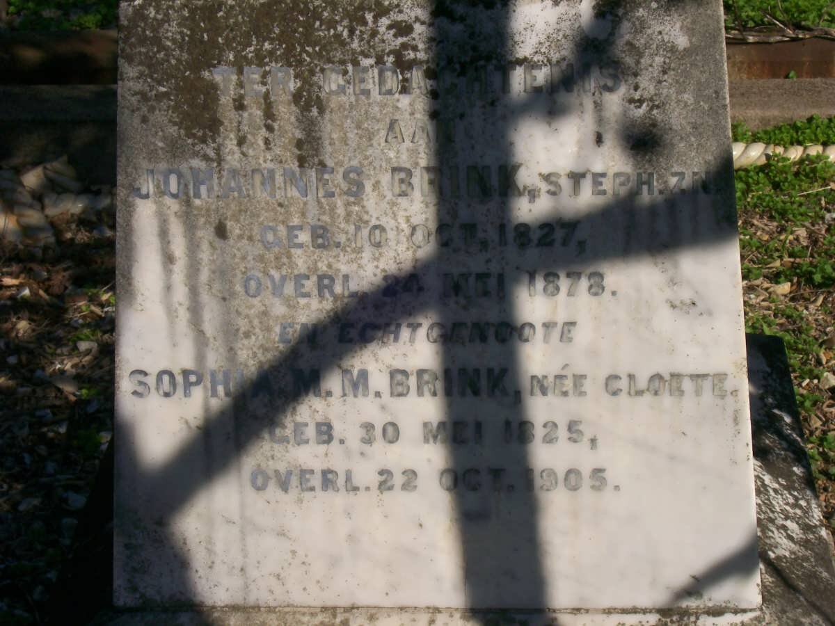 BRINK Johannes 1827-1878 &amp; Sophia M.M. CLOETE 1825-1905