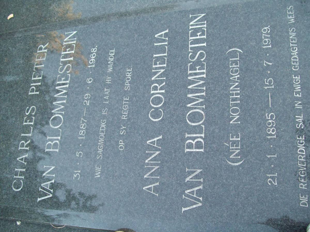 BLOMMENSTEIN Charles Pieter, van 1887-1968 &amp; Anna Cornelia NOTHNAGEL 1895-1979