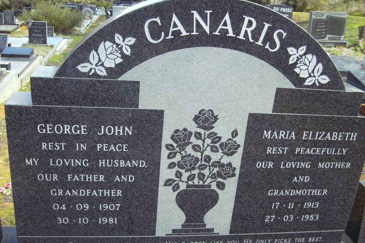 CANARIS George John 1907-1981 &amp; Maria Elizabeth 1913-1983