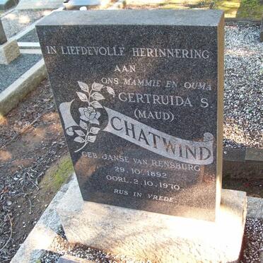 CHATWIND Gertruida S. nee JANSE VAN RENSBURG 1892-1970