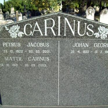CARINUS Petrus Jacobus 1922-2001 :: CARINUS Mattie 1921-2003 :: CARINUS Johan Georg 1933-1989