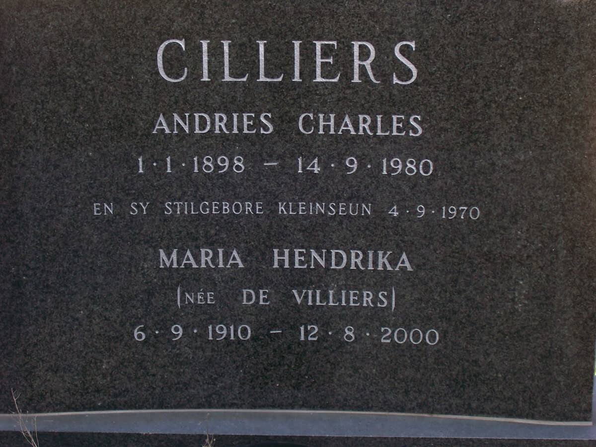CILLIERS Andries Charles 1898-1980 &amp; Maria Hendrika DE VILLIERS 1910-2000 :: CILLIERS stillborn grandson -1970