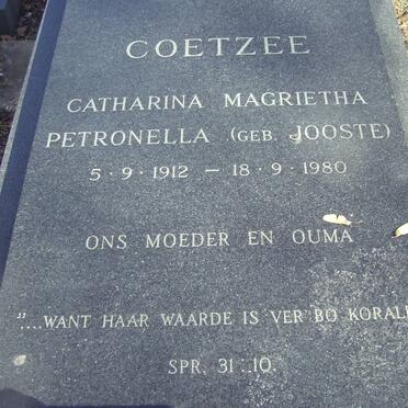 COETZEE Catharina Magrietha Petronella nee JOOSTE 1912-1980
