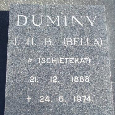 DUMINY I.H.B. nee SCHIETEKAT 1888-1974