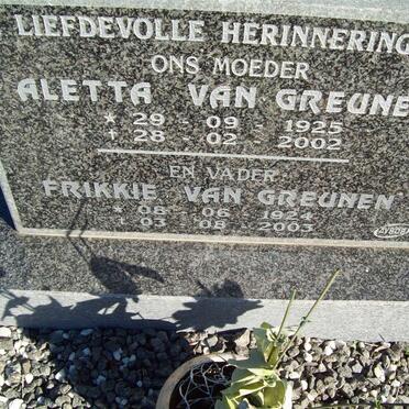 GRUENEN Frikkie, van 1924-2003 &amp; Aletta 1925-2002