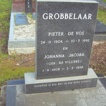 GROBBELAAR Pieter de Vos 1906-1992 &amp; Johanna Jacoba DE VILLIERS 1908-1996