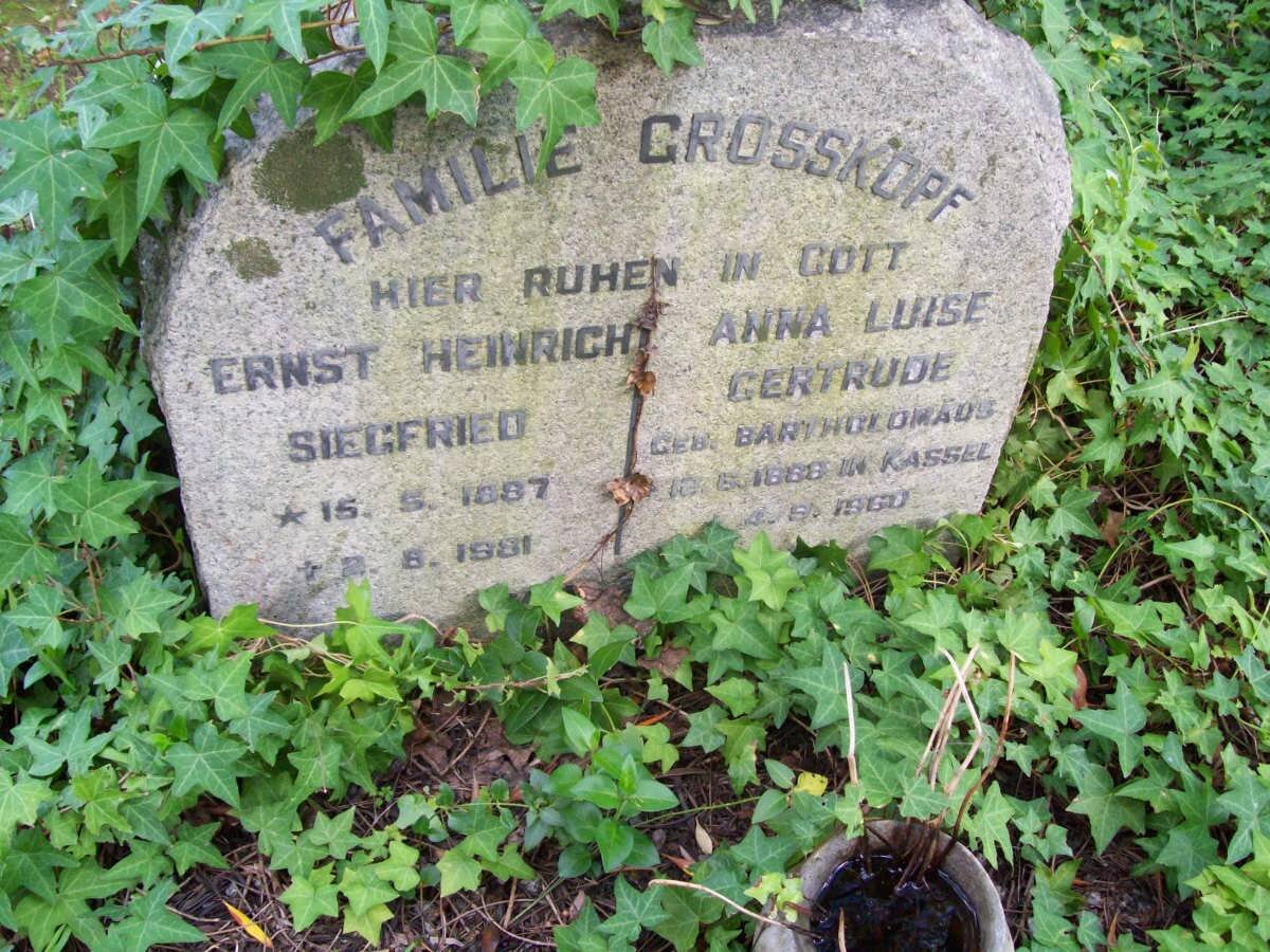 GROSSKOPF Ernst Heinrich Siegfried 1887-1981 &amp; Anna Luise Gertrude BARTHOLOMADE 1888-1960