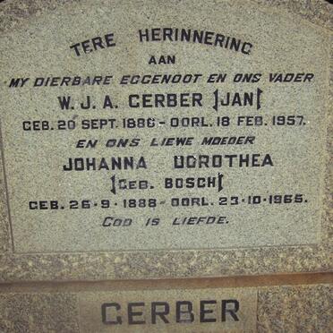 GERBER W.J.A. 1886-1957 &amp; Johanna Dorothea BOSCH 1888-1965