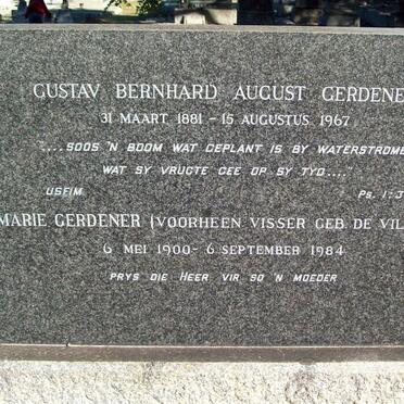 GERDENER Gustav Bernhard August 1881-1967 &amp; Marie VISSER nee DE VILLIERS 1900-1984