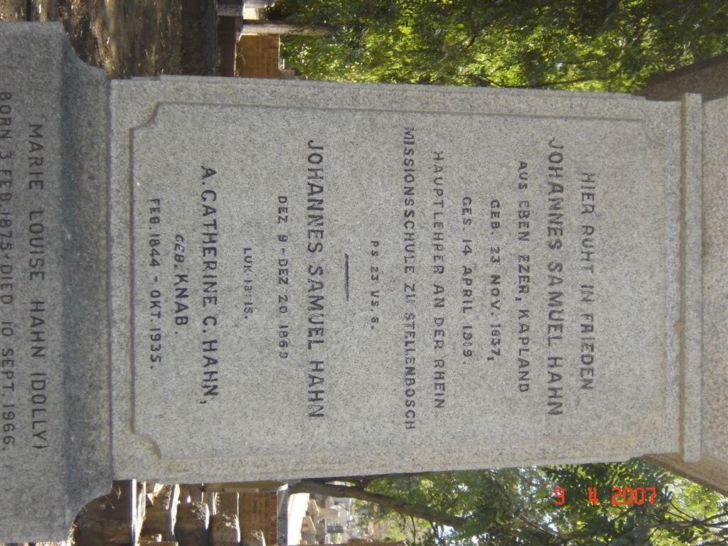 HAHN Johannes Samuel 1837-1919