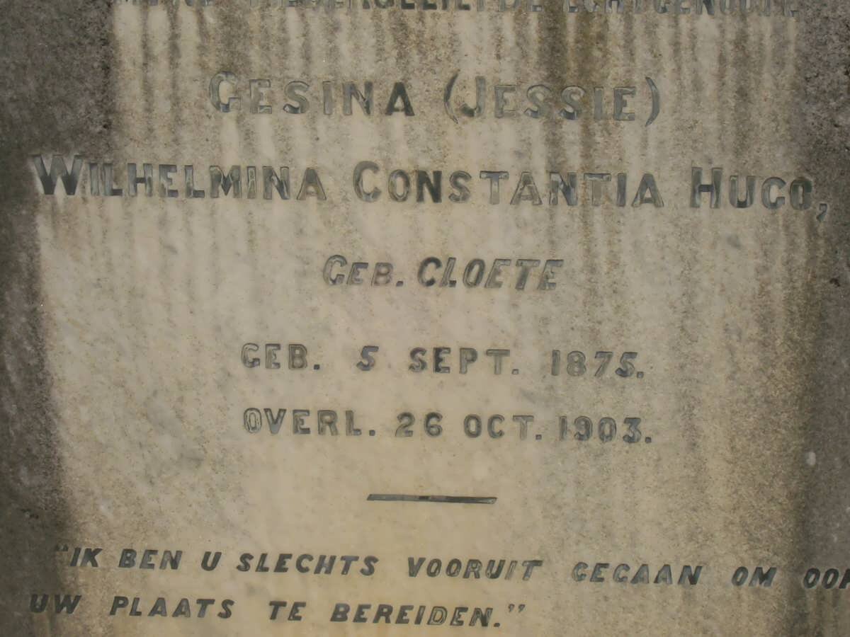 HUGO Gesina Wilhelmina Constantia nee CLOETE 1875-1903