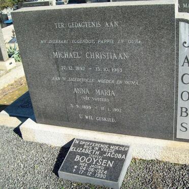 JACOBS Michael Christiaan 1892-1963 &amp; Anna Maria VORSTER 1899-1992 :: BOOYZEN Elizabeth Jacoba nee JACOBS 1924-1990