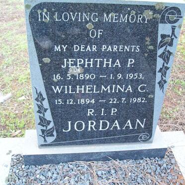 JORDAAN Jephtha P. 1890-1953 &amp; Wilhelmina C. 1894-1982