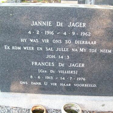 JAGER Jannie, de 1916-1962 &amp; Frances DE VILLIERS 1913-1976