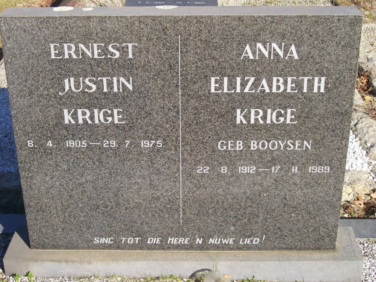 KRIGE Ernest Justin 1905-1975 &amp; Anna Elizabeth BOOYSEN 1912-1989