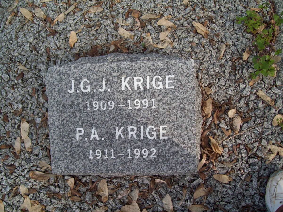 KRIGE J.G.J 1909-1991 &amp; P.A. 1911-1992