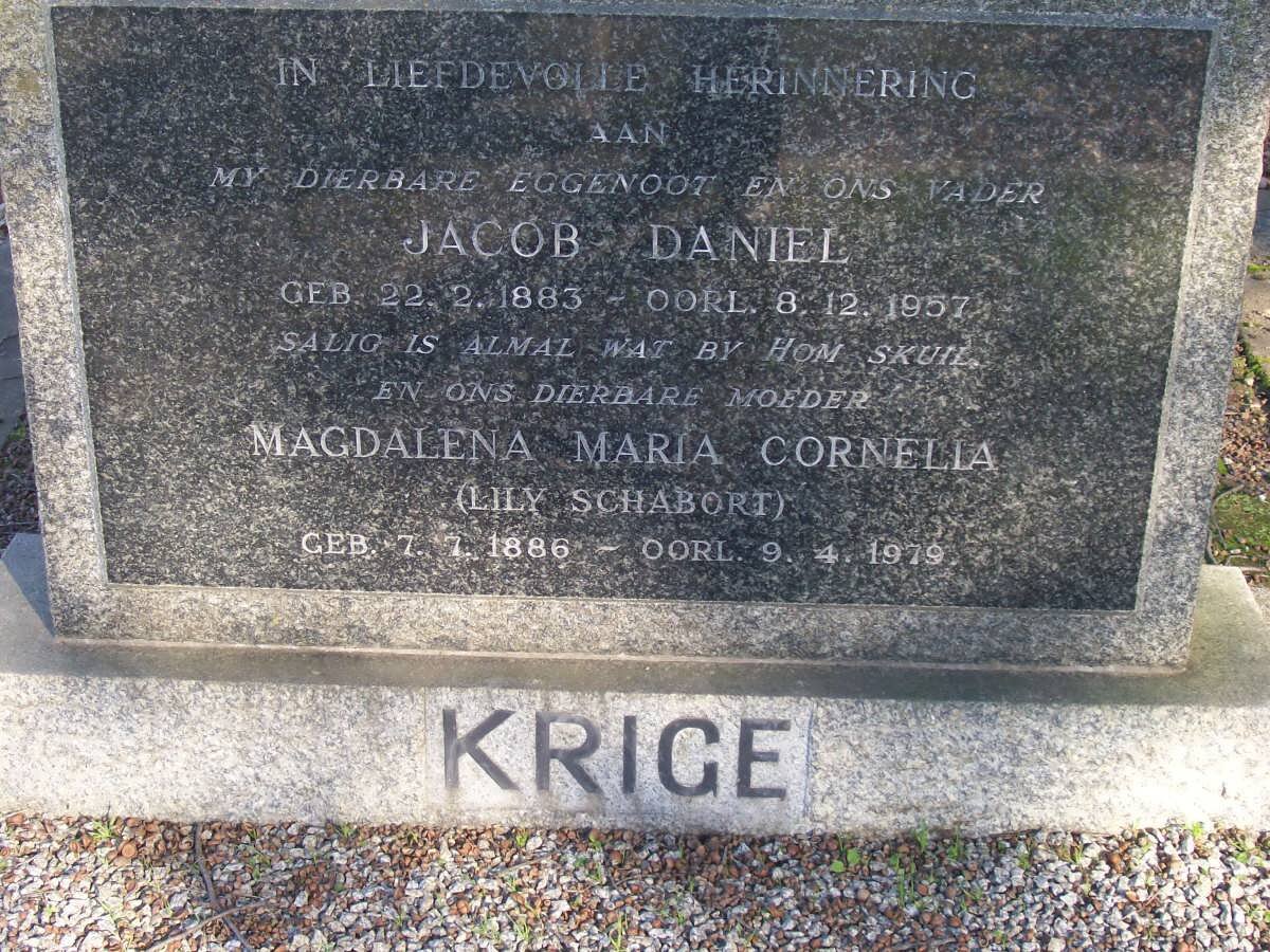 KRIGE Jacob Daniel 1883-1957 &amp; Magdalena Maria Cornelia SCHABORT 1886-1979