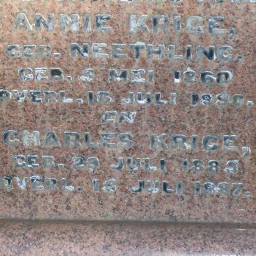KRIGE Annie nee NEETHLING 1860-1890 :: KRIGE Charles 1885-1887