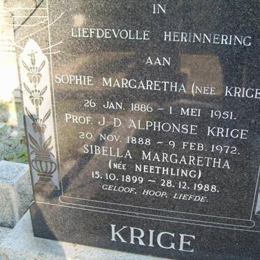 KRIGE J.D. Alphonse 1888-1972 :: KRIGE Sophie Margaretha nee KRIGE 1886-1951