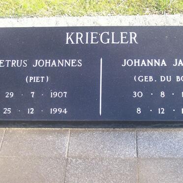 KRIEGLER Petrus Johannes 1907-1994 &amp; Johanna Jacoba DU BOIS 1906-1991