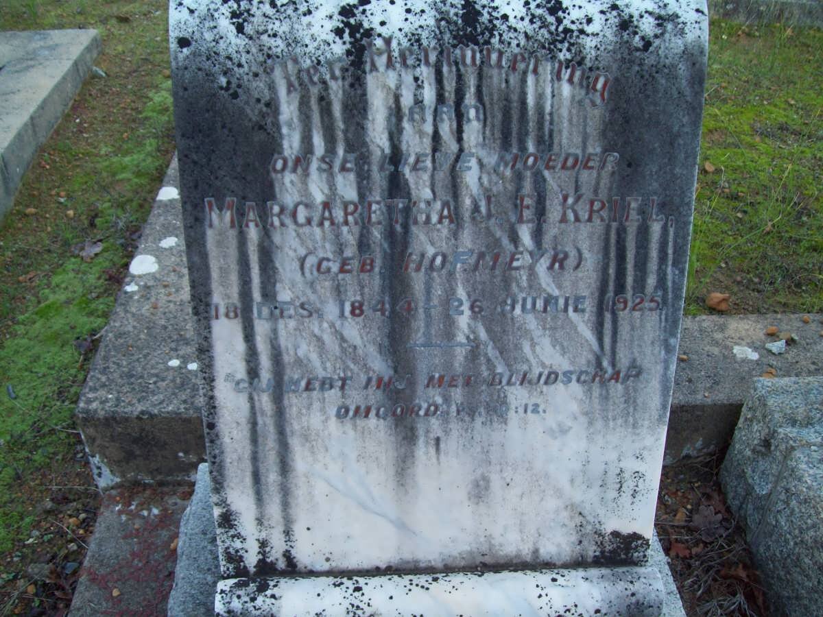 KRIEL Margaretha L.E. nee HOFMEYR 1844-1925