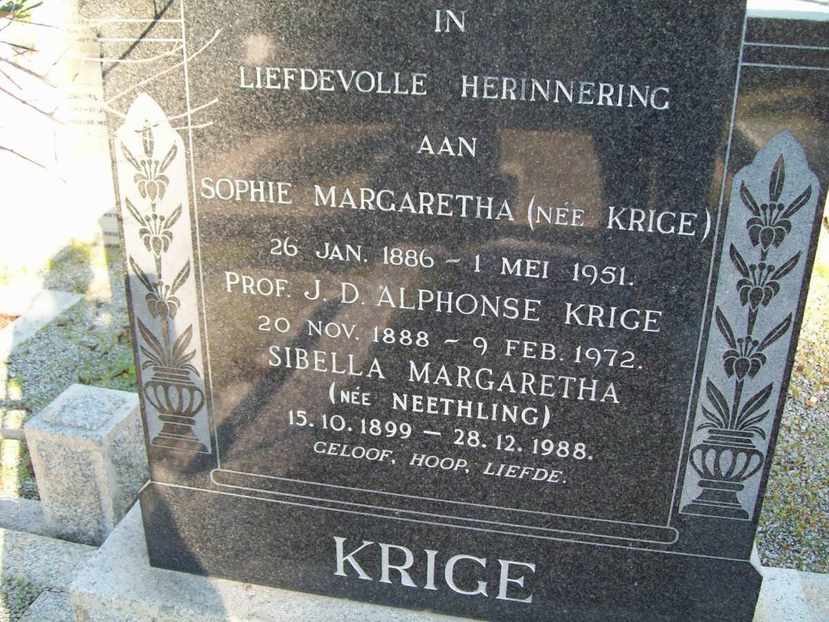 KRIGE J.D. Alphonse 1888-1972 :: KRIGE Sophie Margaretha nee KRIGE 1886-1951