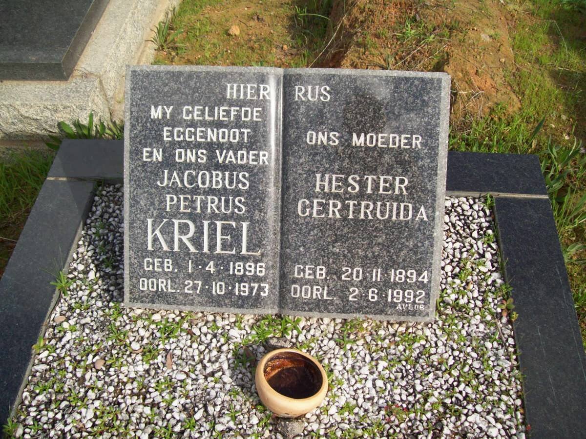 KRIEL Jacobus Petrus 1896-1973 &amp; Hester Gertruida 1894-1992