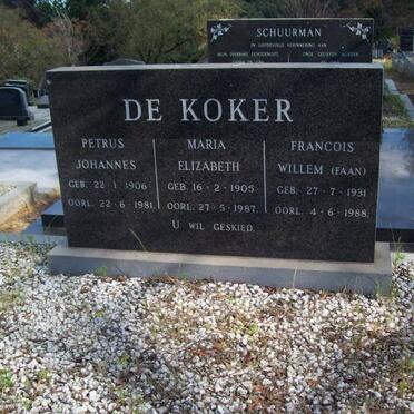 KOKER Petrus Johannes, de 1906-1981 &amp; Maria Elizabeth 1905-1987 :: DE KOKER Francois Willem 1931-1988