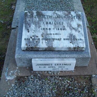 LUCKHOFF Elizabeth nee BAILIE 1848-1909 :: ERASMUS Johannes 1954-1954