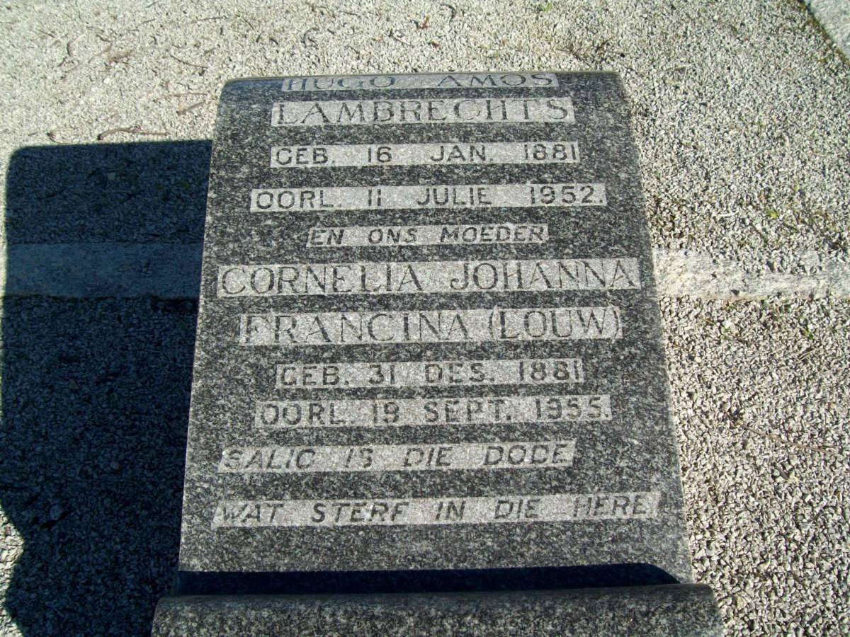 LAMBRECHTS Hugo Amos 1881-1952 &amp; Cornelia Johanna Francina LOUW 1881-1955
